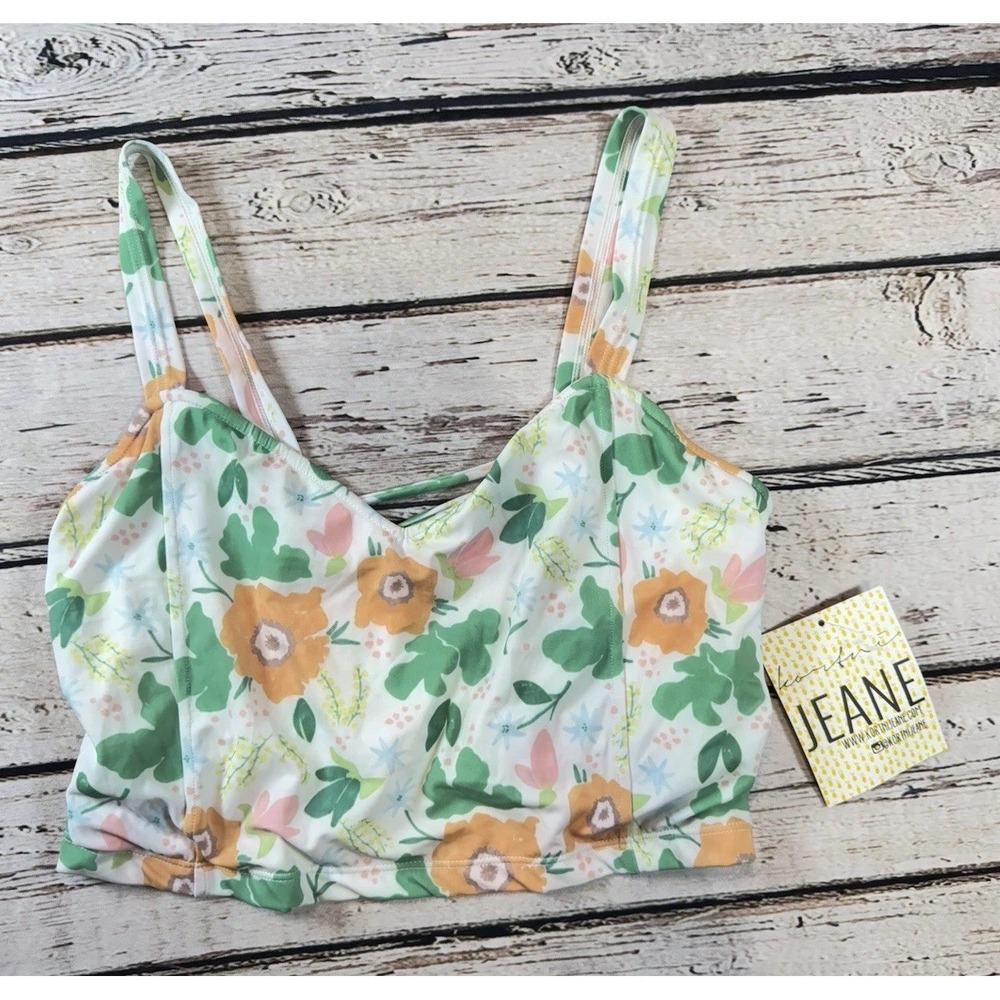 Kortni Jeane Floral Strappy Swim Top XL NWT‎